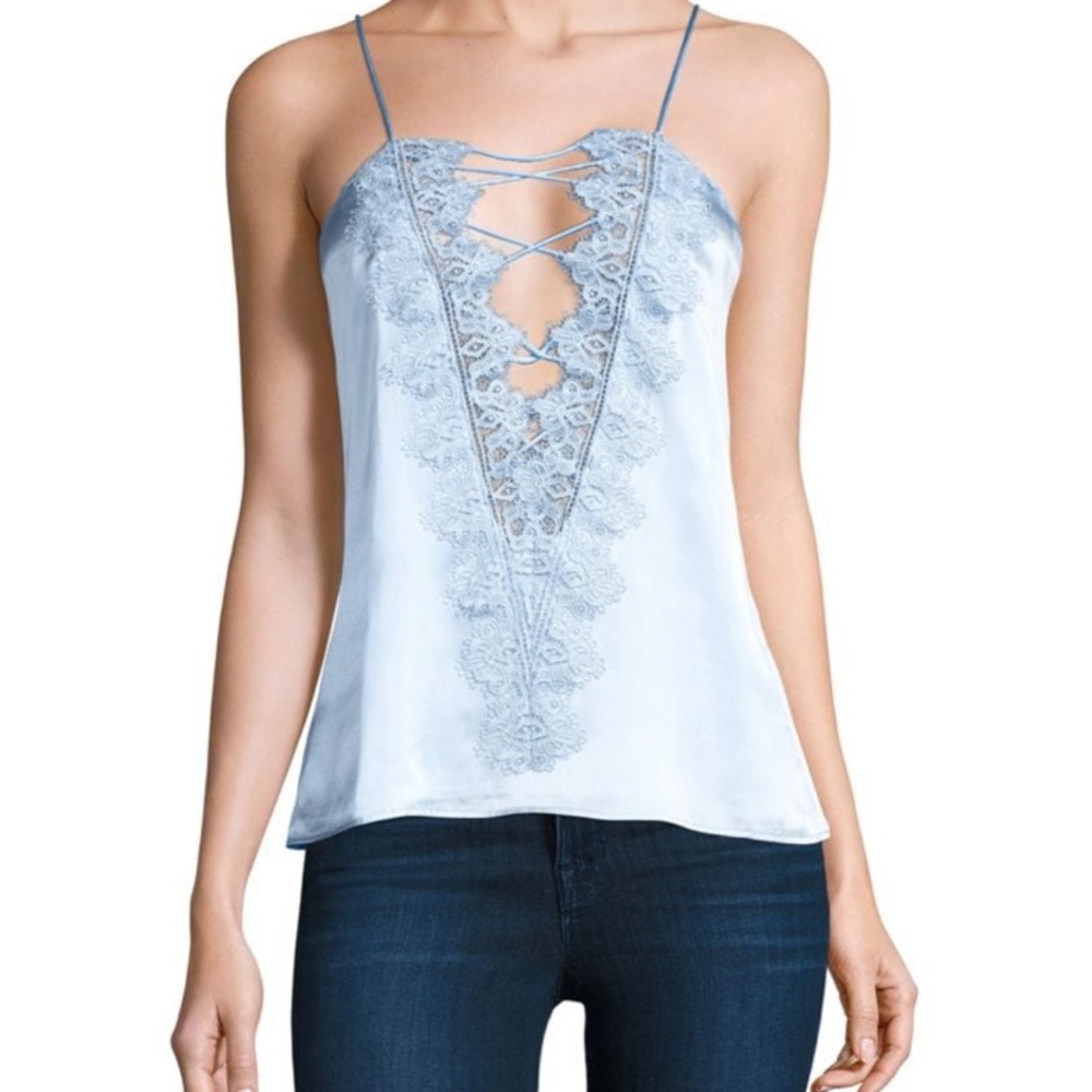 CAMI NYC xs 100% silk grey lace cami NWT - Picture 2 of 4